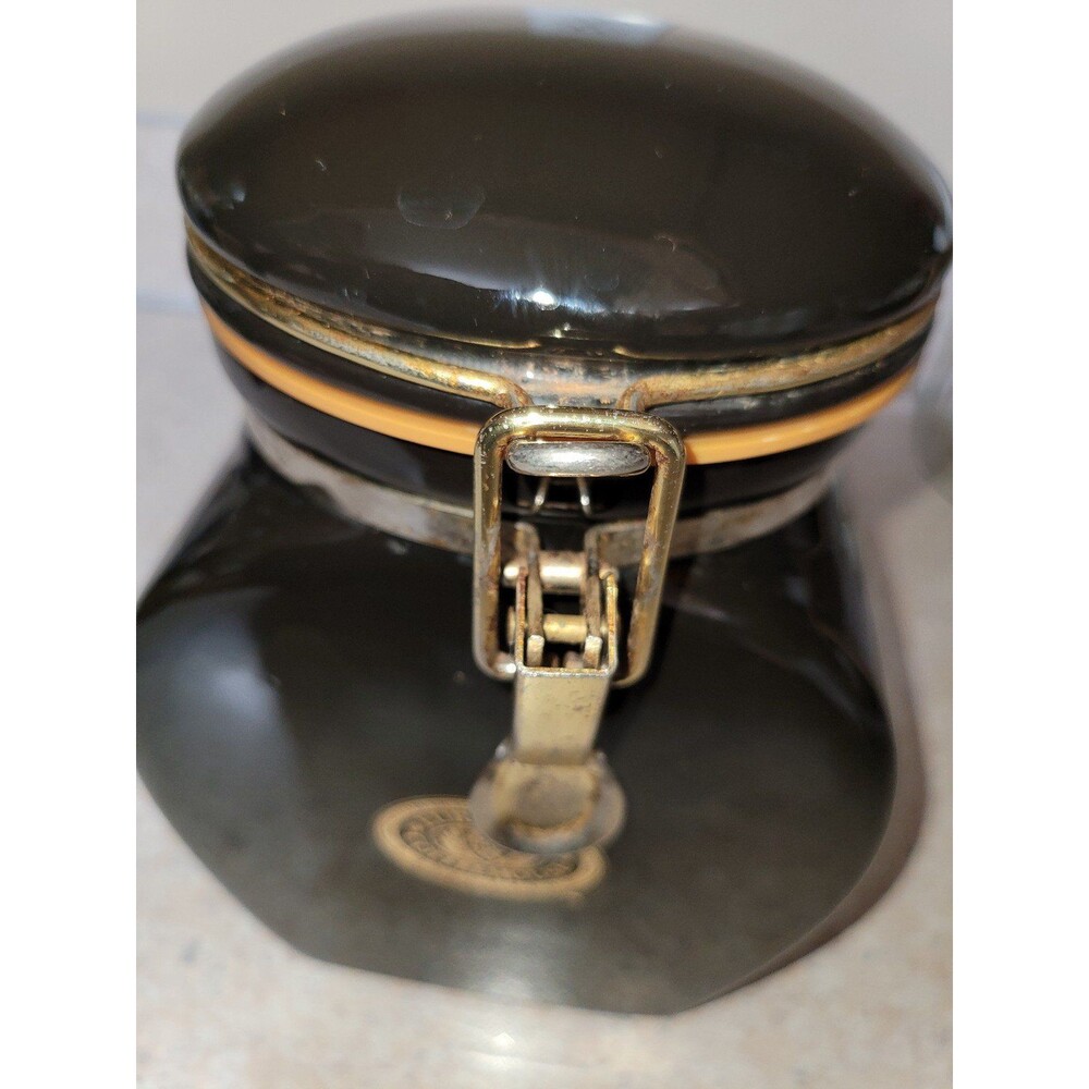 Vintage European Coffee House Collection Canister Black Ceramic Gold Trim - Picture 8 of 10